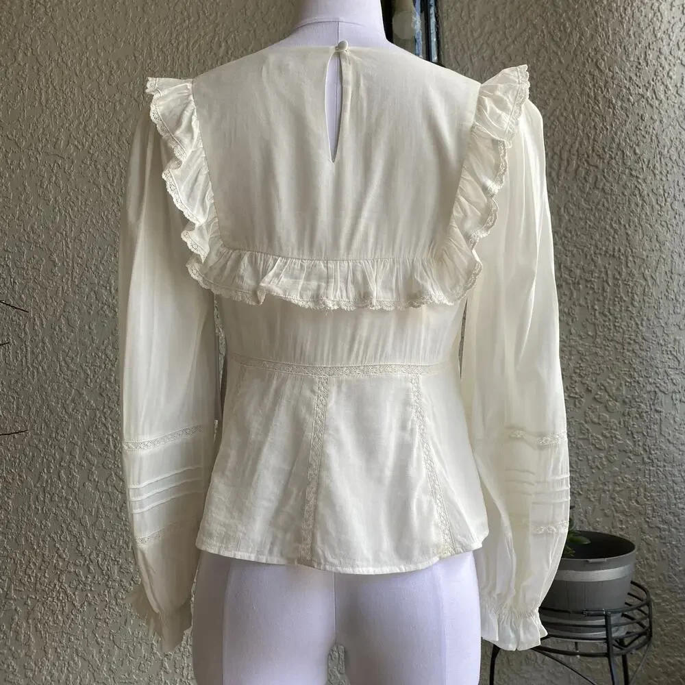 Reformation Belden Top Ruffle Puff Sleeve Square Neck White Small Cottagecore